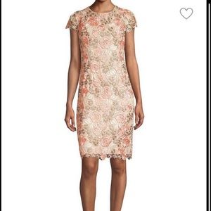 CALVIN KLEIN DRESS- FORMAL CREAM/PINK FLOWER LACE ELEGANT - SIZE 06